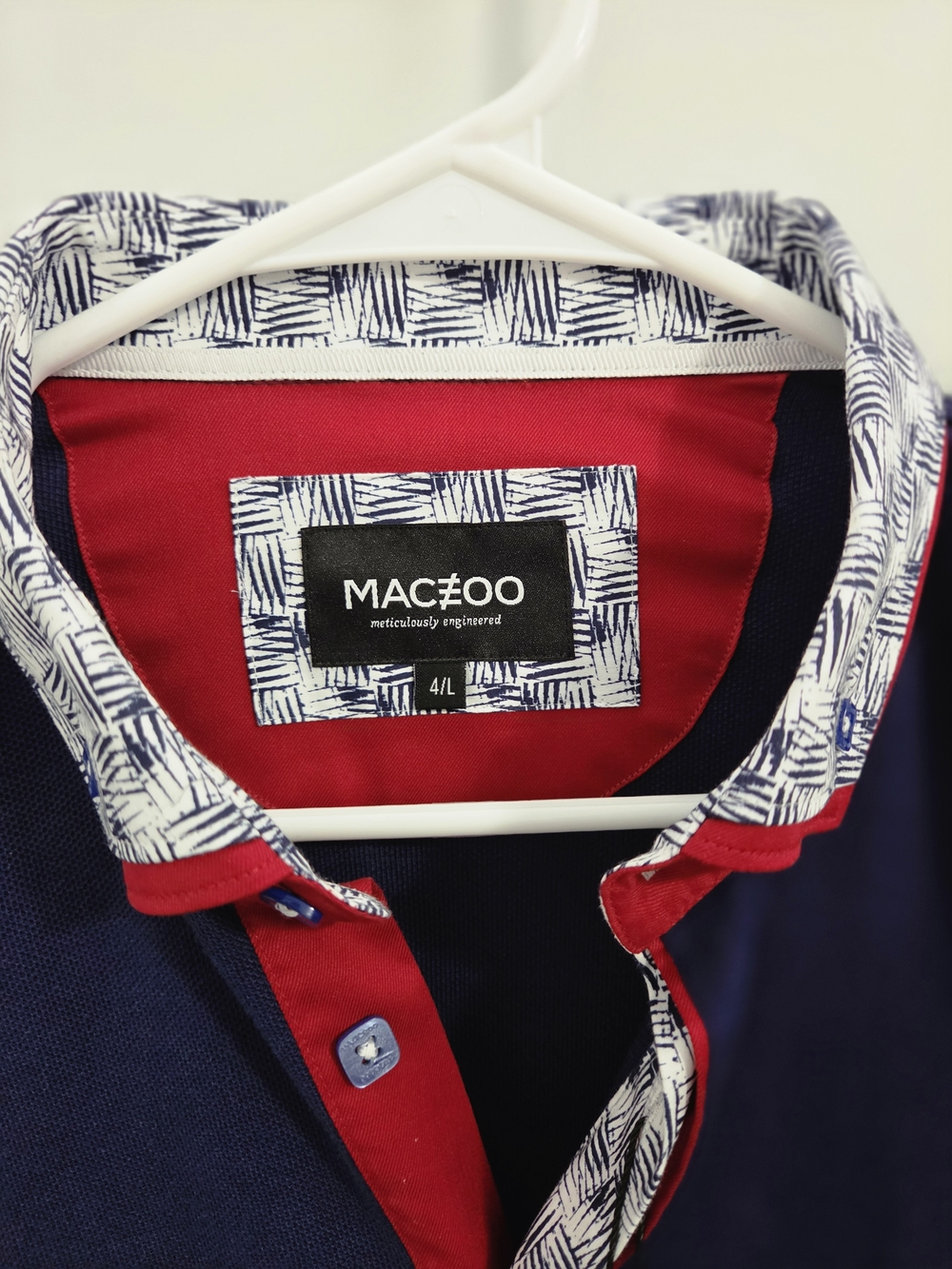 NWT Maceoo Men's Long Sleeve Polo Shirt - Navy with Red Trim - Picture 4 of 7